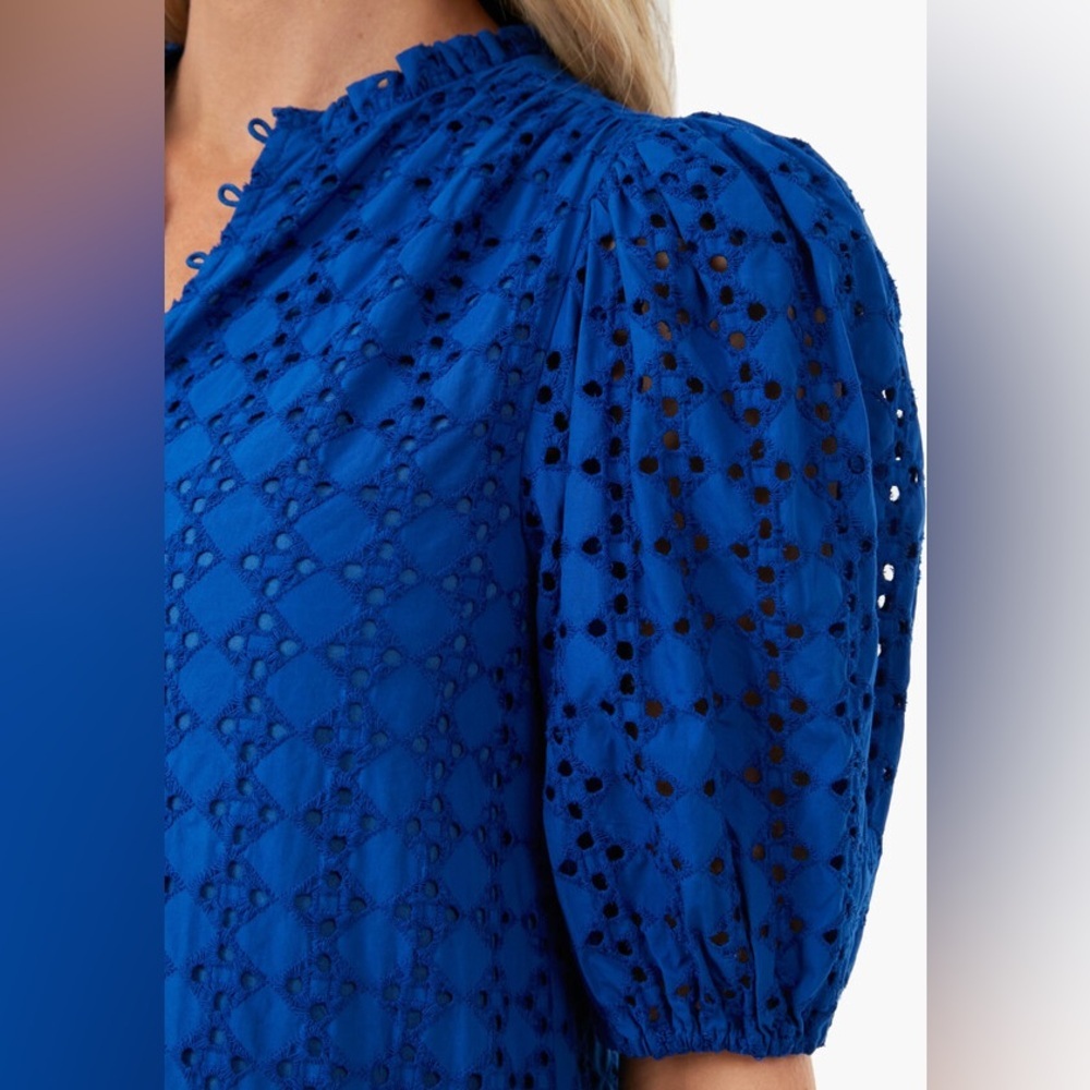 Tuckernuck Hyacinth House Vibrant Blue Eyelet Midi Dress - Picture 3 of 8